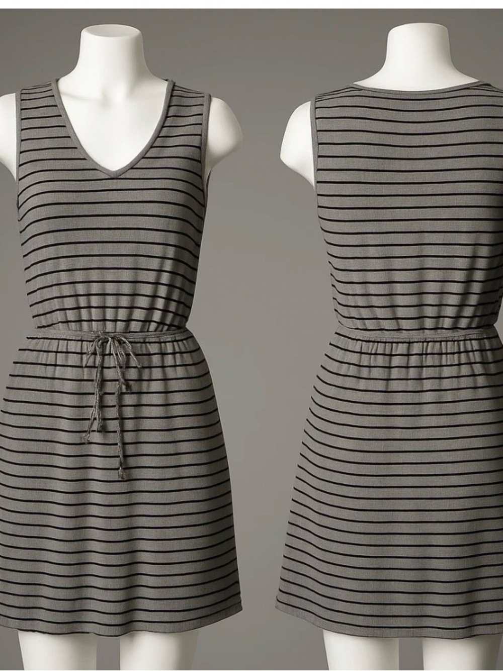 Love Fire Women’s Black Gray Ribbed Striped Dress Size L Tie Waist Stretch